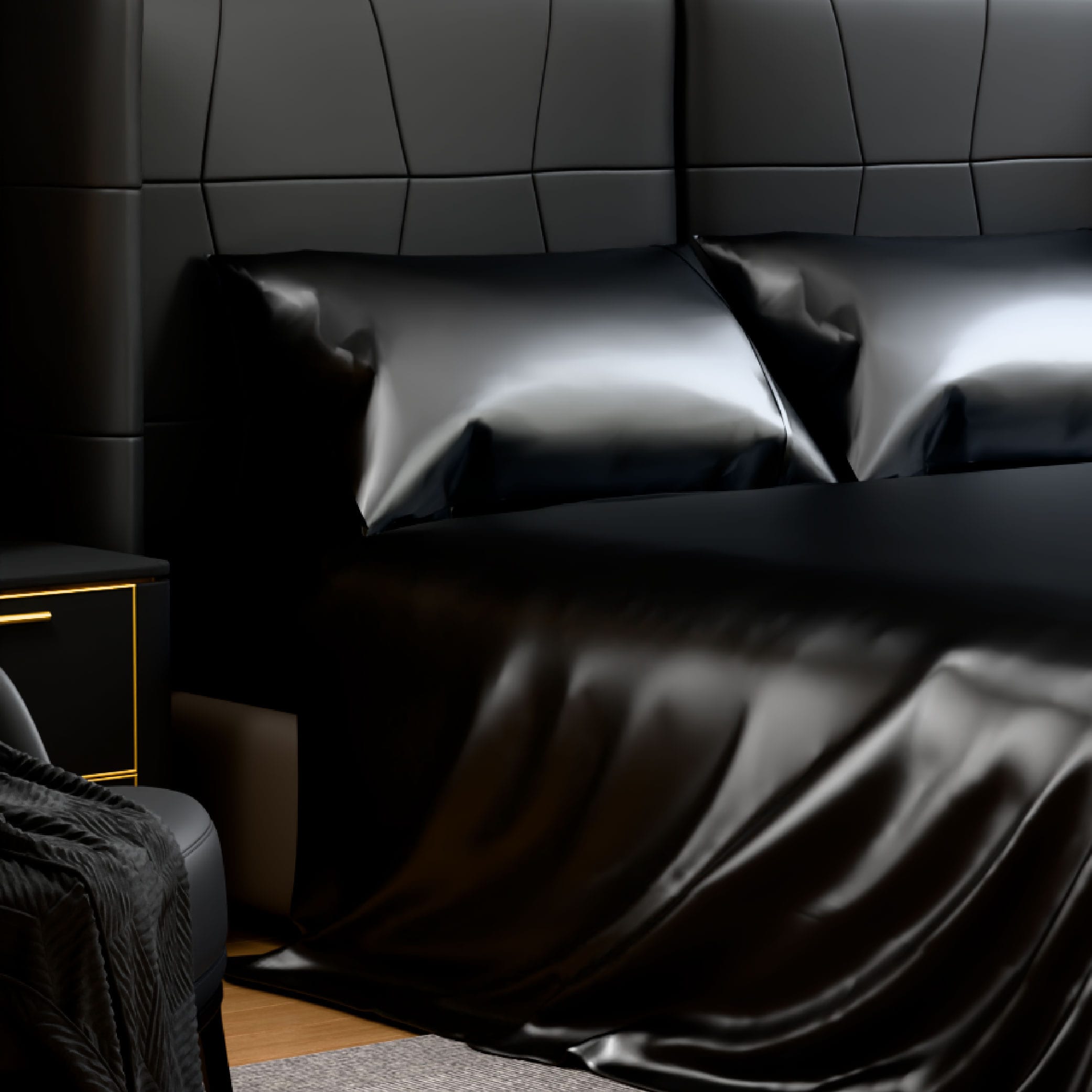 Satin Bed Sheets, Full Size Sheets Set, 4 Pcs Silky Bedding Set With 15 Inches Deep Pocket For Mattress (Full, Black)_voghion.com